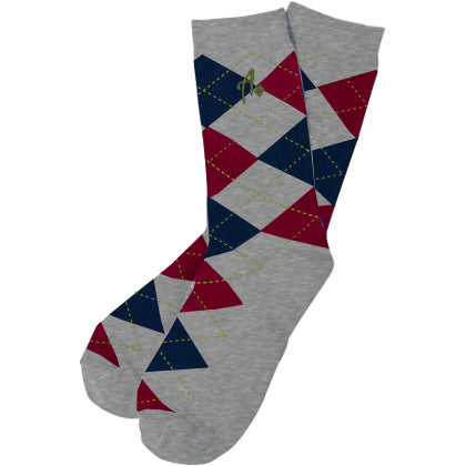 Red white grey argyle socks